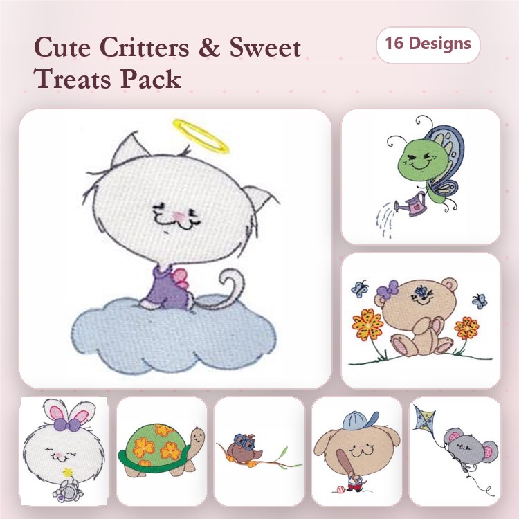 Cute Animal Embroidery Bundle – Adorable Characters (16 Designs)