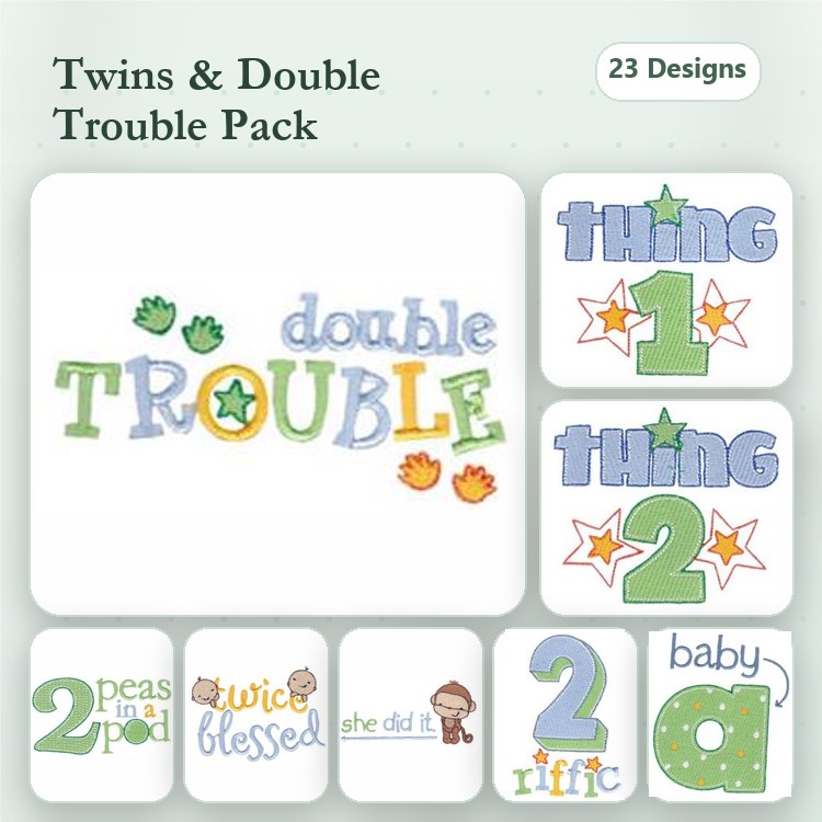 Twins & Double Trouble Embroidery Designs Bundle – Double Trouble, Thing 1, Thing 2 & More (23 Designs)