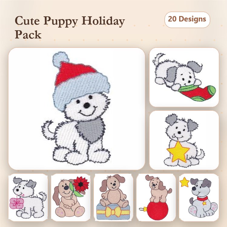 Puppy Embroidery Bundle – Cute Canine Designs (20 Designs)
