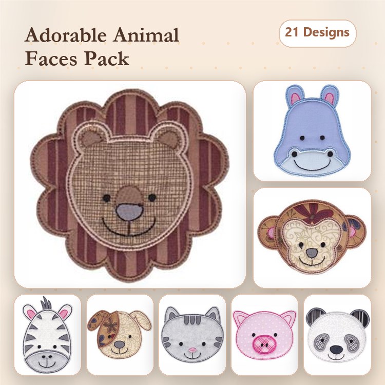 Animal Faces Embroidery Bundle – Cute & Adorable (21 Designs)