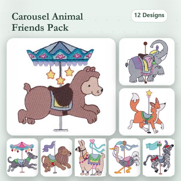 Carousel Animal Embroidery Bundle – Fun Fair Designs (12 Designs)