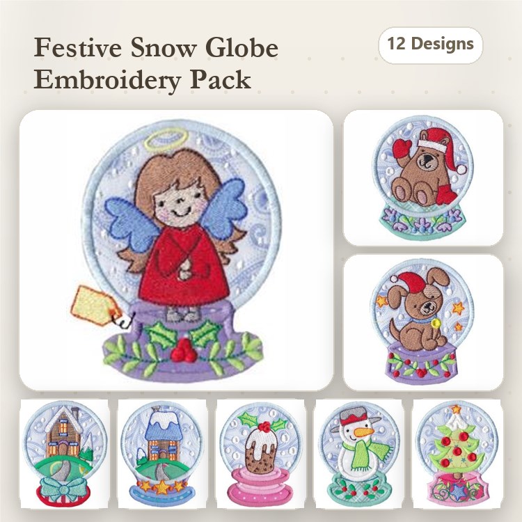 Angel & Teddy Bear Embroidery Bundle – Holiday Snow Globes (12 Designs)
