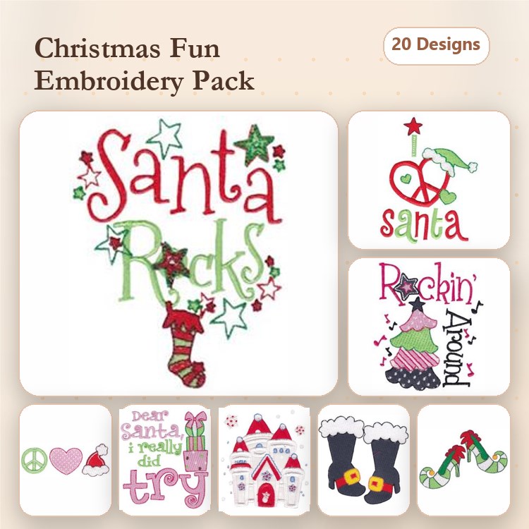 Christmas Themed Embroidery Designs Bundle – Santa Rocks, Better Santa I Really Did Try, Christmas Stockings & More (20 Designs)