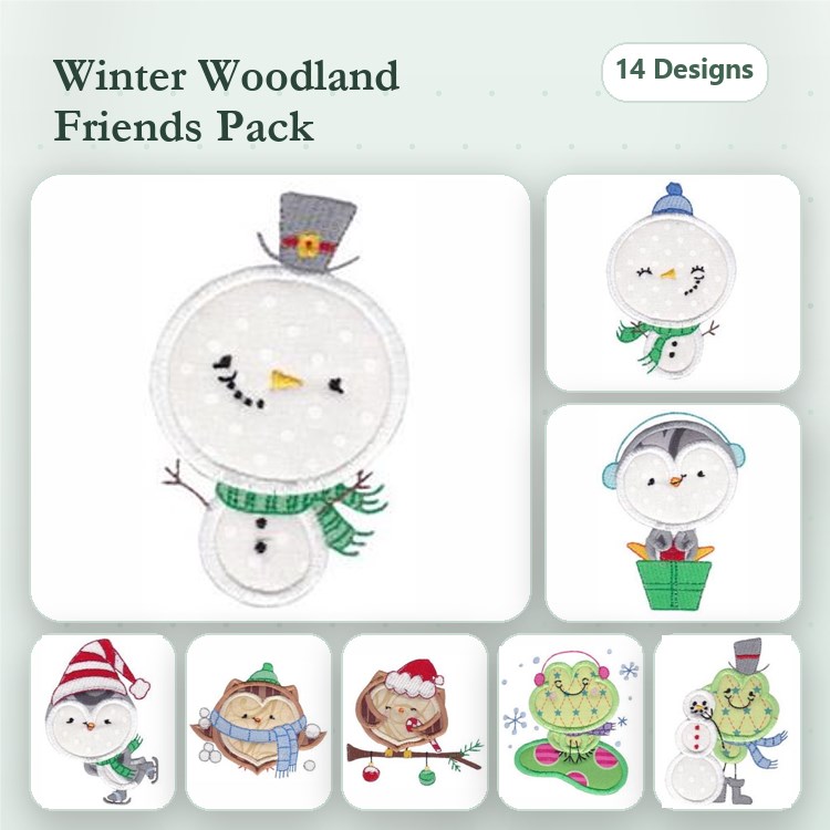 Snowman & Owl Embroidery Bundle – Holiday Owls and Penguins (14 Designs)