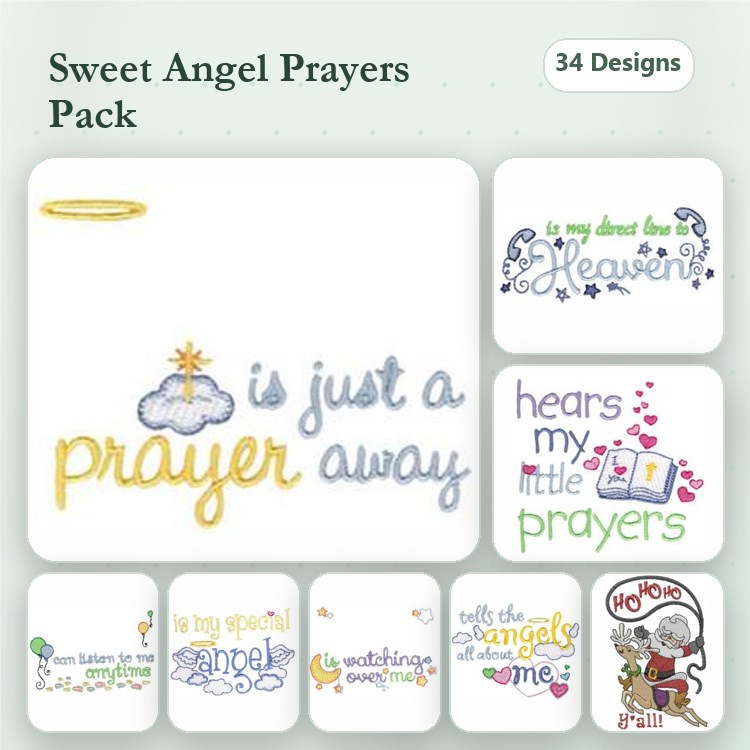 Angel-Themed Prayers Embroidery Designs Bundle – Hears My Little Prayers, My Special Angel, & More (34 Designs)