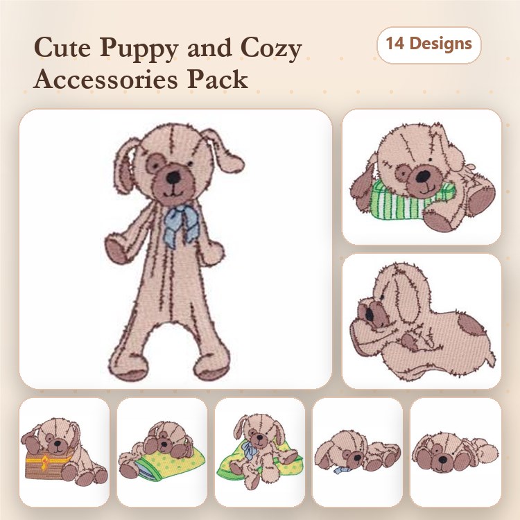 Stuffed Dog Embroidery Bundle – Adorable Designs (14 Designs)