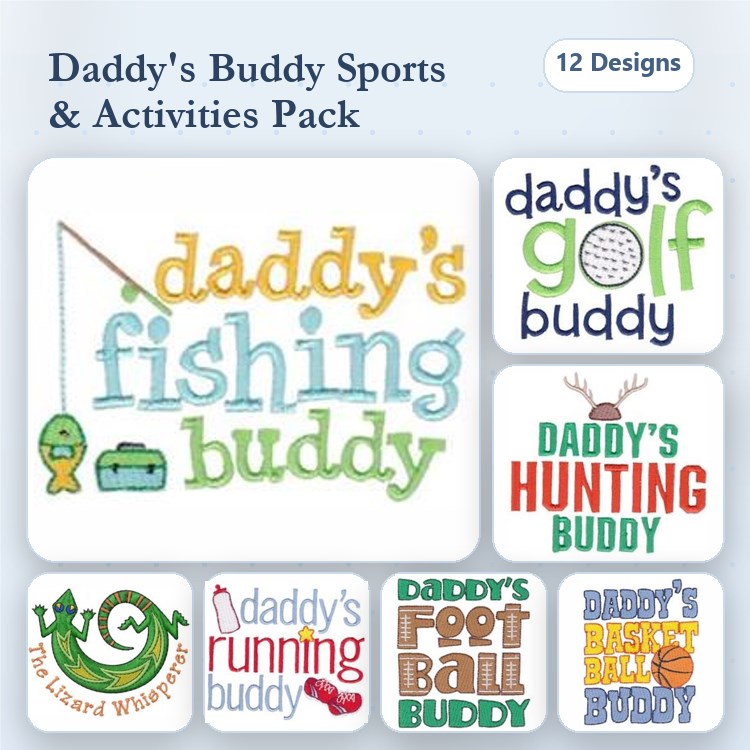 Father and Child Sports Embroidery Designs Bundle – Daddy's Fishing Buddy, Daddy's Golf Buddy, & More (12 Designs)