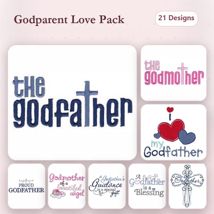 Godparent-Themed Embroidery Designs Bundle – The Godfather, The Godmother, Godmother is a special angel & More (21 Designs)