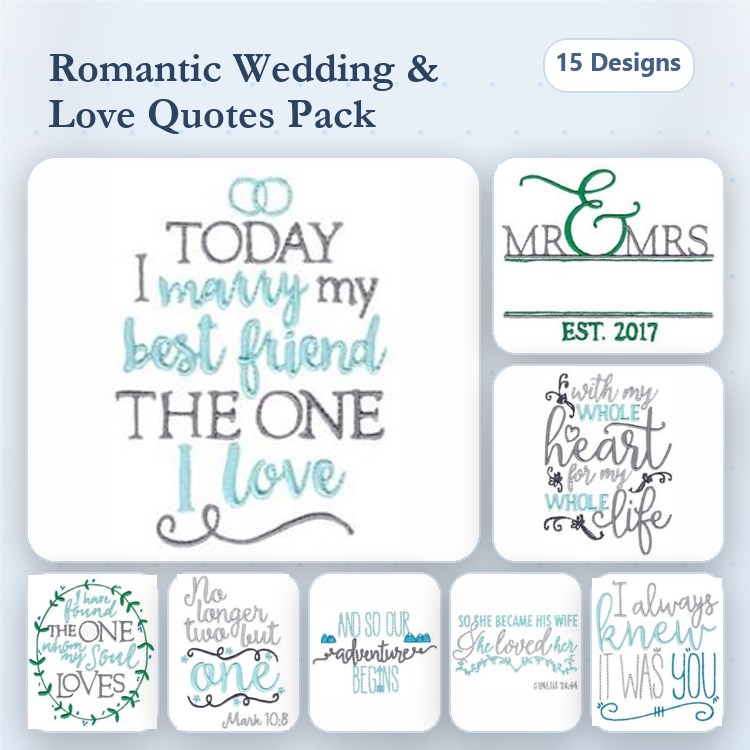 Wedding and Love Quotes Embroidery Designs Bundle – Today I Marry My Best Friend, Mr & Mrs, Established 2017 & More (15 Designs)