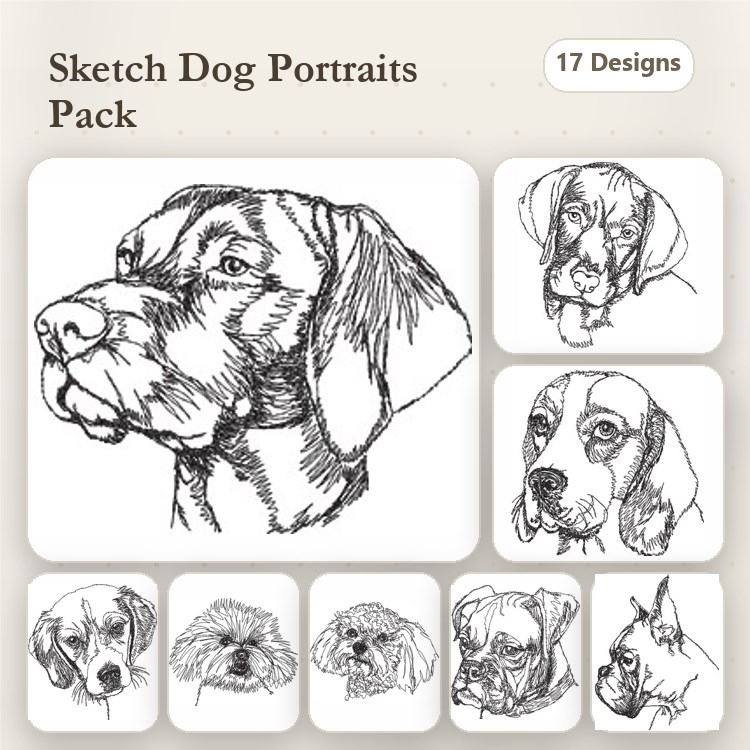 Dog Breed Embroidery Bundle – Beagle, Dachshund, Poodle & More (17 Designs)