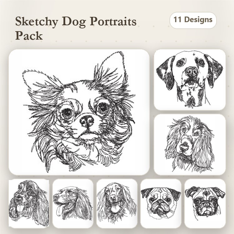 Dog Breed Embroidery Bundle – Chihuahua, Dalmatian & More (11 Designs)