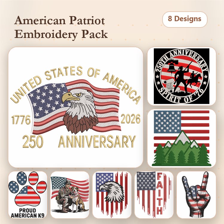 American Patriot Embroidery Bundle – Celebrate Freedom and Heritage (8 Designs)
