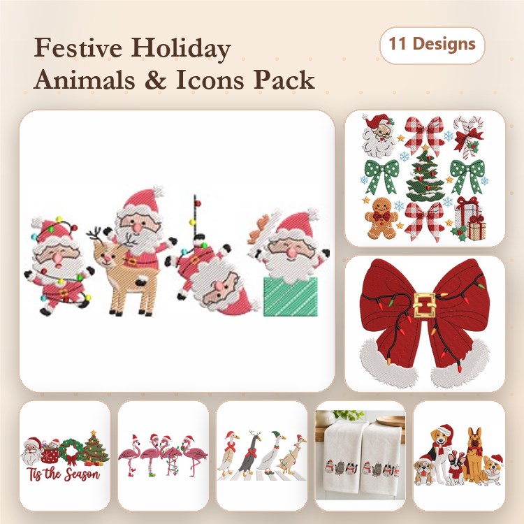 Santa Claus & Christmas Tree Embroidery Bundle – Holiday Cheer (11 Designs)