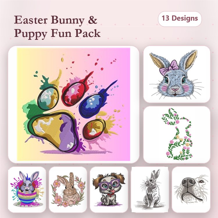 Bunny & Puppy Embroidery Bundle – Adorable Designs (13 Designs)