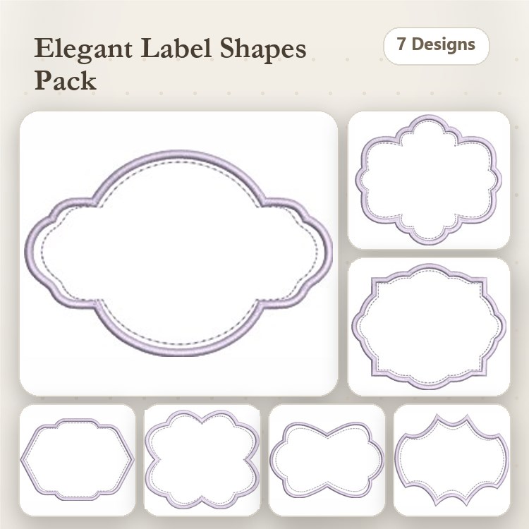 Elegant Label Shapes Embroidery Designs Bundle – Curvy Label, Scalloped Label, Rectangular Label & More (7 Designs)