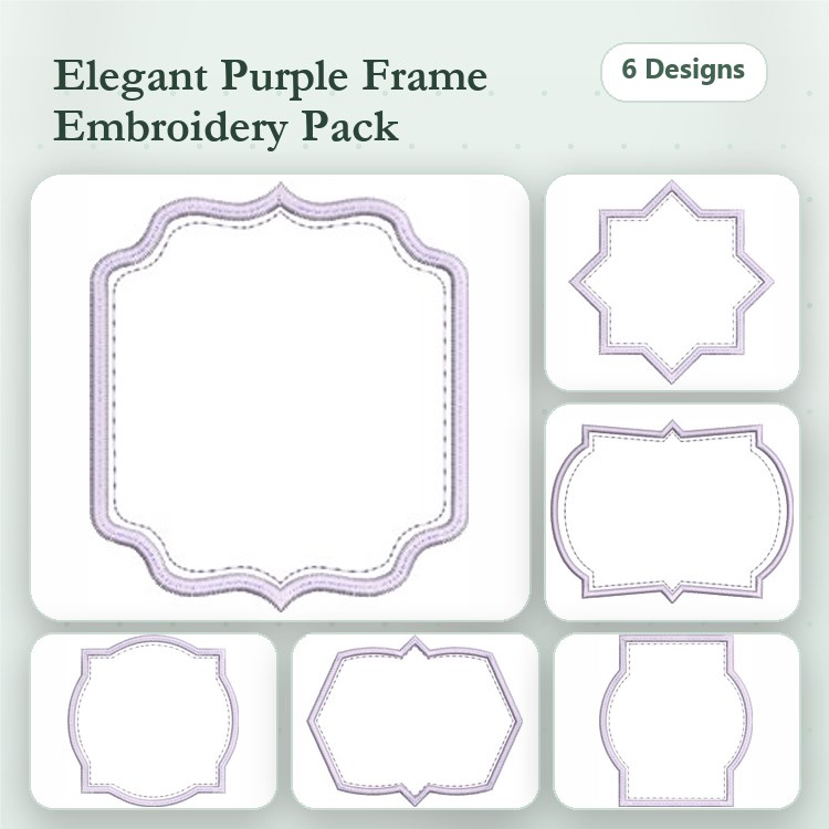 Elegant Frame Embroidery Designs Bundle – Purple Frame with Scalloped Edges, Purple Star Frame, Thin Purple Rectangular Frame & More (6 Designs)