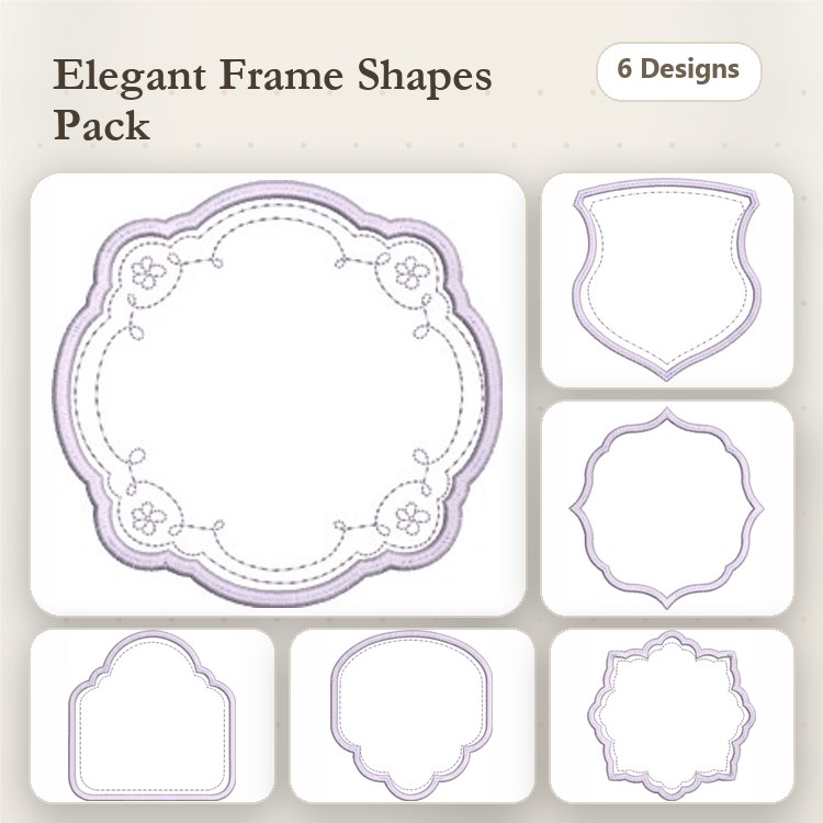 Elegant Frame Shapes Embroidery Designs Bundle – Round Frame, Shield Frame, Decorative Frame & More (6 Designs)