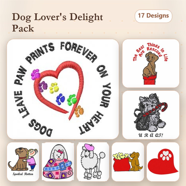 Dog & Paw Print Embroidery Bundle – Heart & Loyalty Designs (17 Designs)