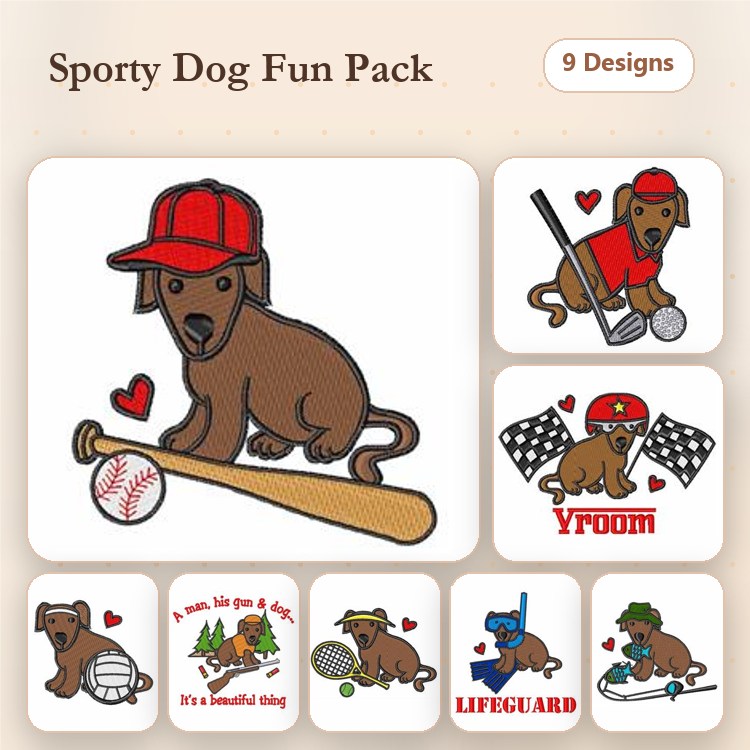 Dachshund Embroidery Bundle – Sports and Activities (9 Designs)