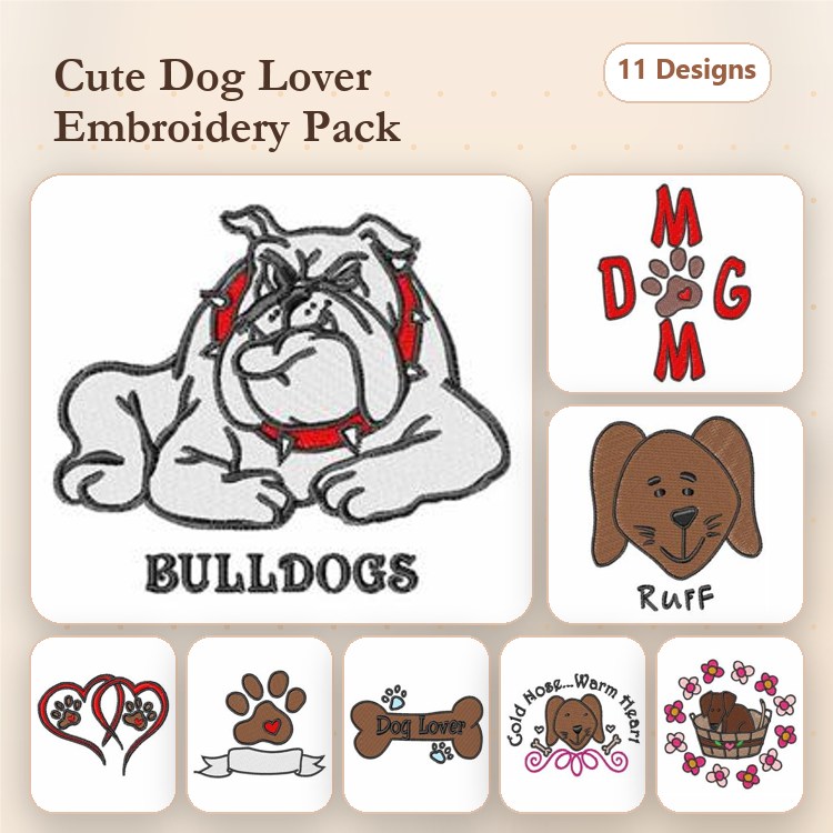 Dog Lover Embroidery Bundle – Poodles & Paw Prints (11 Designs)