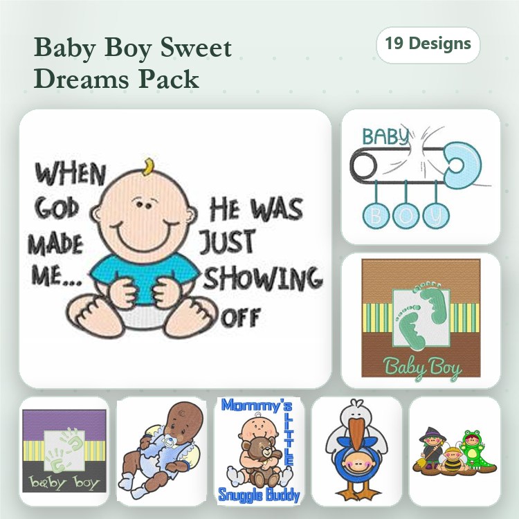Baby Boy Embroidery Designs Bundle – When God Made Me Baby, Baby Boy with Blocks, Baby Elephant & More (19 Designs)