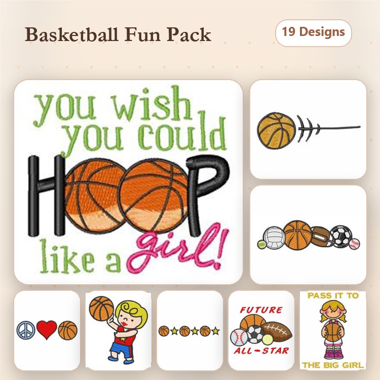 Basketball Embroidery Designs Bundle – You Wish You Could Hoop Like a Girl, Future All-Star & More (19 Designs)