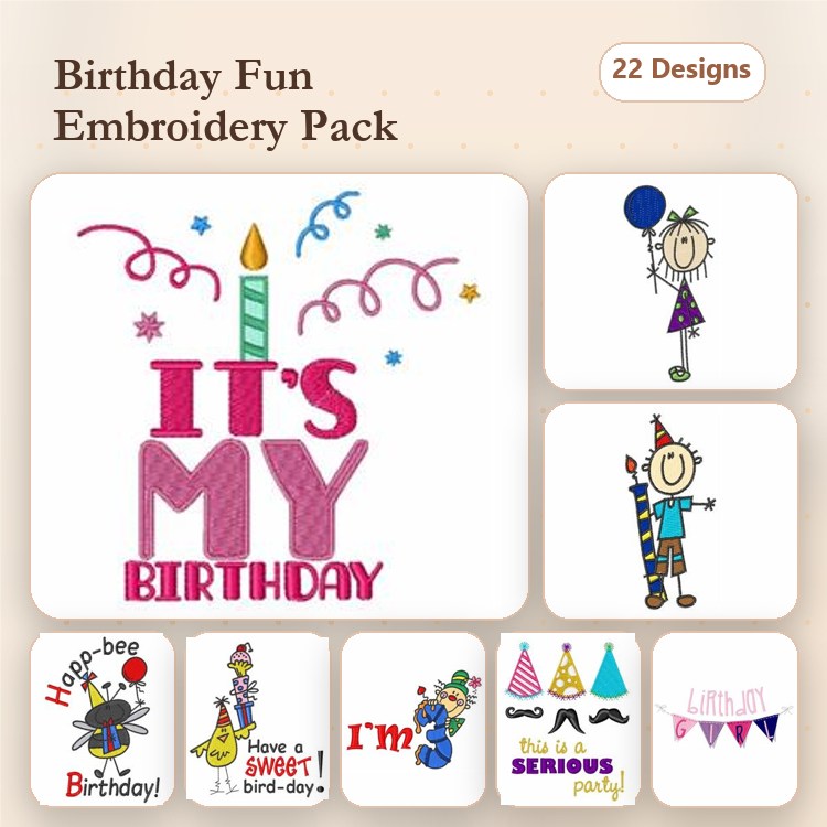 Birthday Celebration Embroidery Designs Bundle – It's My Birthday, Birthday Boy, Hap-bee Birthday & More (22 Designs)