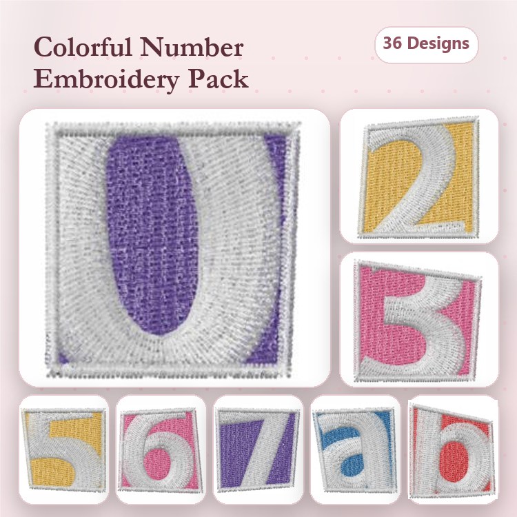 Colorful Embroidered Numbers Embroidery Designs Bundle – Number 0, Number 1, Number 2 & More (36 Designs)