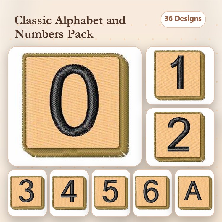 Alphabet and Numbers Embroidery Bundle – Number 0, Number 1, Number 2, Letter A & More (36 Designs)