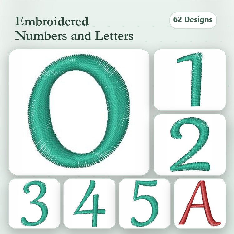Embroidered Numbers and Letters Embroidery Designs Bundle – Number 0, Number 1, Number 2 & More (62 Designs)