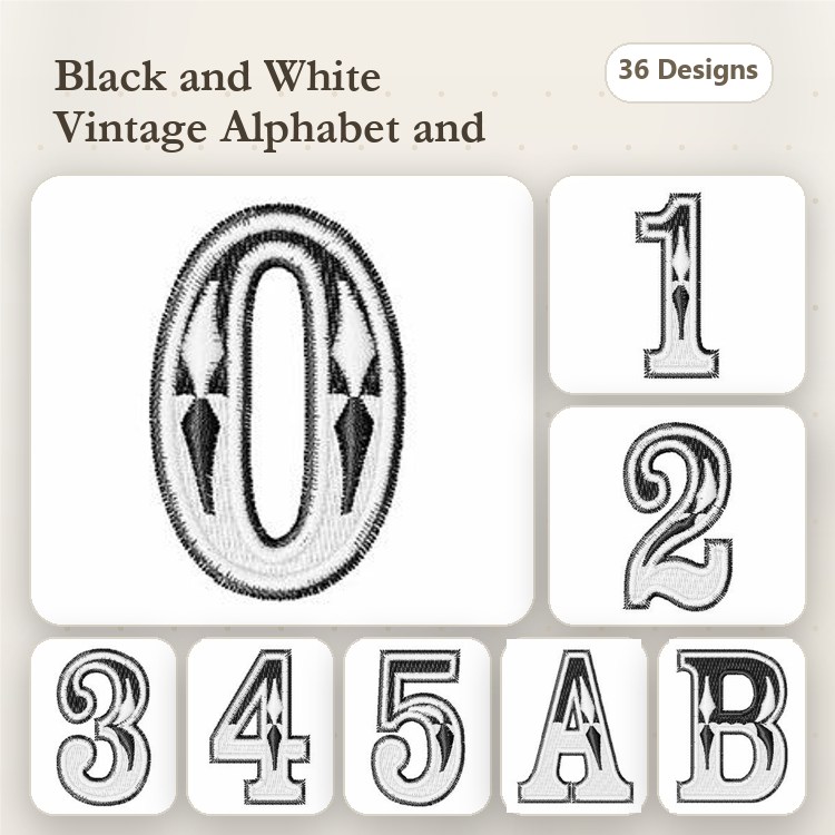 Vintage Alphabet and Numbers Embroidery Designs Bundle – Vintage Number 0, Vintage Number 1, Vintage Letter A & More (36 Designs)