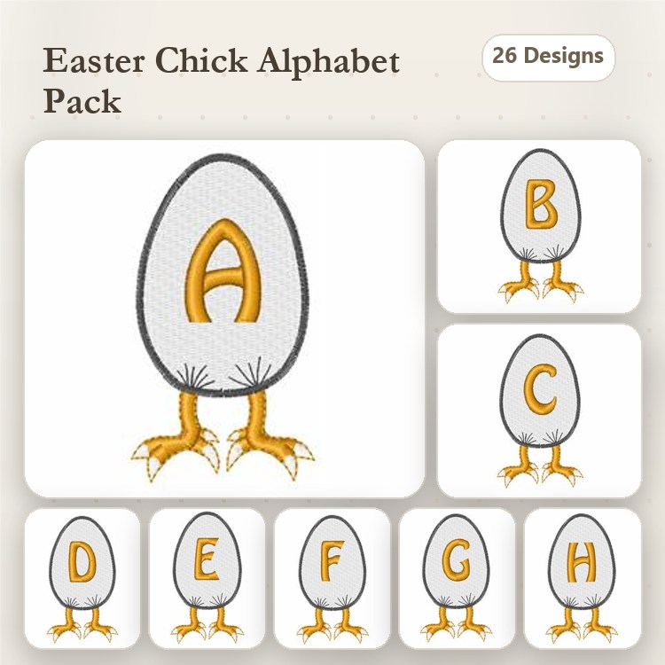 Easter Chick Alphabet Embroidery Designs Bundle (26 Designs)