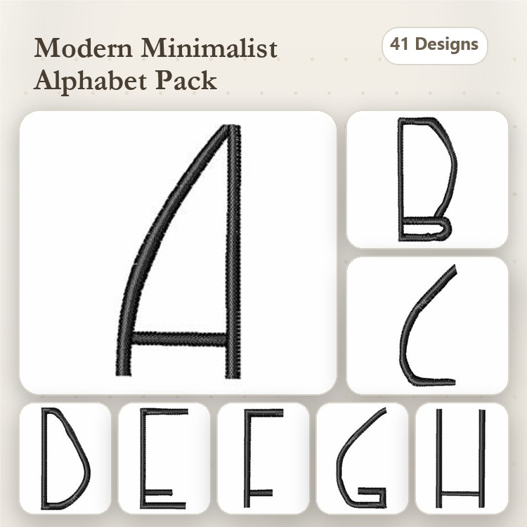 Minimalist Alphabet Embroidery Designs Bundle – Letter A, Letter B, Letter C & More (41 Designs)