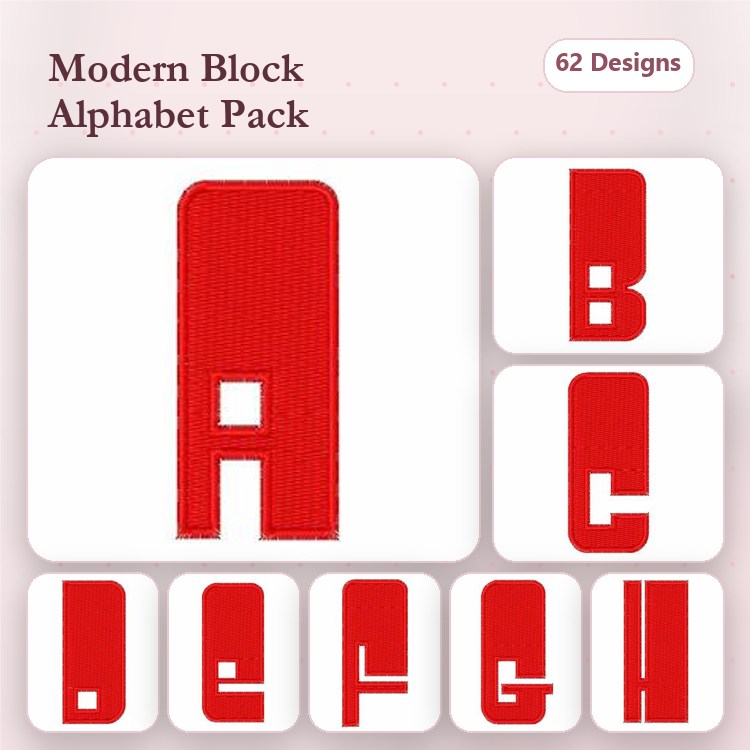 Modern Block Alphabet Embroidery Bundle – Block Letter A, Block Letter B, Block Letter C & More (62 Designs)