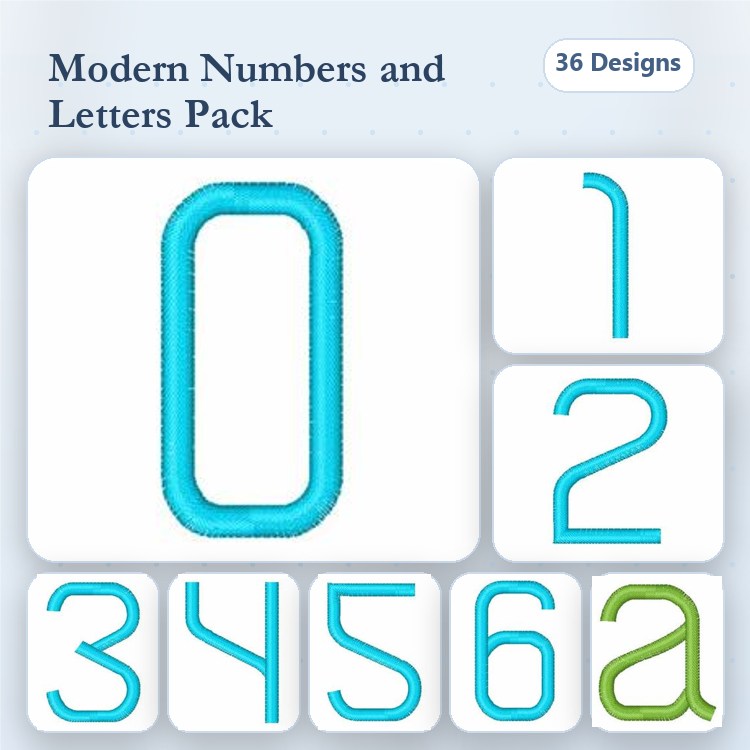 Modern Numbers & Letters Embroidery Designs Bundle – Number 0, Number 1, Number 2, & More (36 Designs)