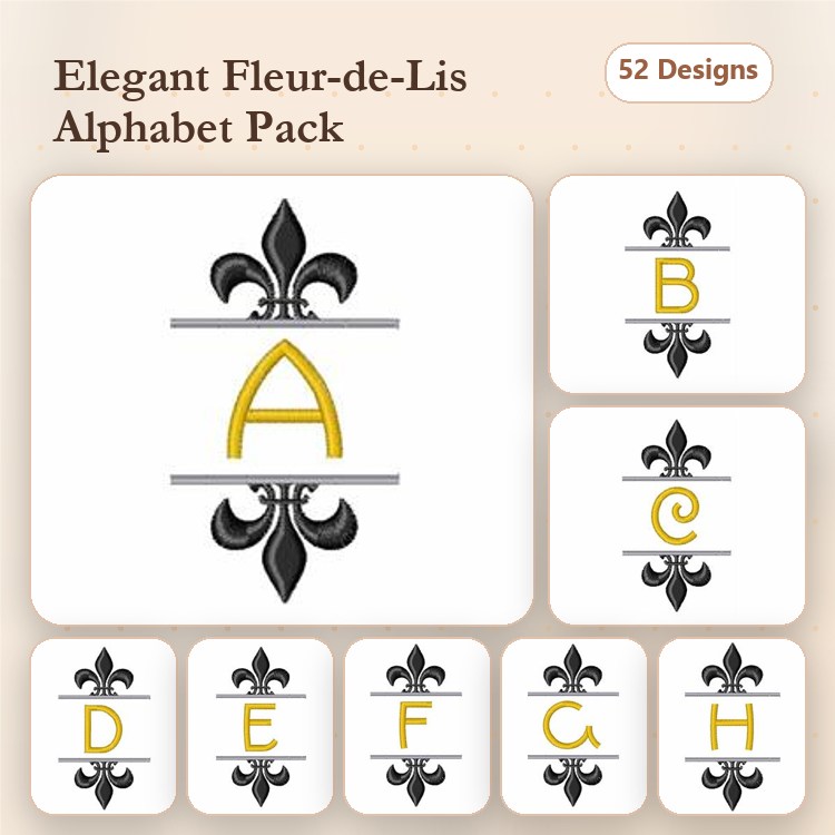 Fleur-de-Lis Alphabet Embroidery Designs Bundle – Fleur-de-Lis A, B, C, D & More (52 Designs)