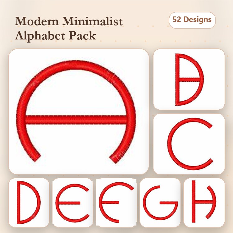 Redwork Minimalist Alphabet Embroidery Designs Bundle – A, B, C, D, E, G, H & More (52 Designs)