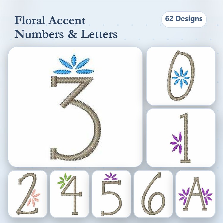 Floral Accent Numbers and Letters Embroidery Designs Bundle – Floral Number 0, Floral Number 1, Floral Letter A & More (62 Designs)