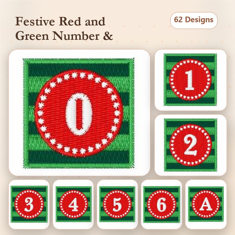 Festive Numbers and Characters Embroidery Bundle – Number 0, Number 1, Number 2, Character A & More (62 Designs)