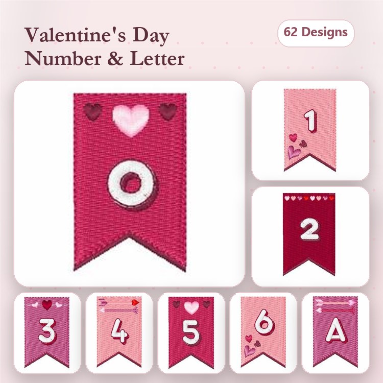 Valentine's Day Letters & Banners Embroidery Designs Bundle – Heart Banners 1-6, Letter A & More (62 Designs)