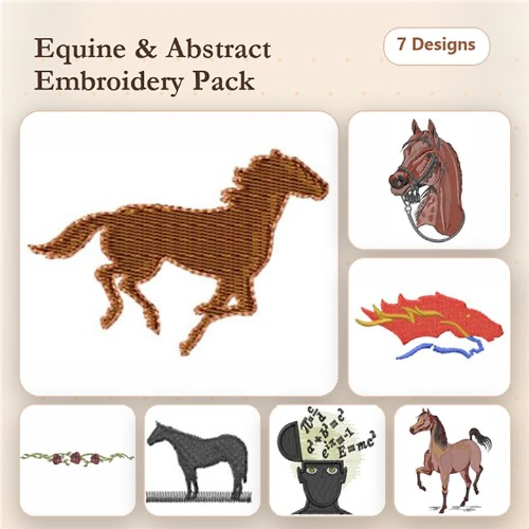 Equine Embroidery Bundle – Running Horse, Horse Head Profile, Abstract Racing & More (11 Designs)