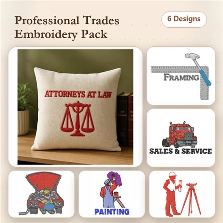 Professional Trades Embroidery Designs Bundle – Attorneys at Law, Framing, Painting & More (14 Designs)