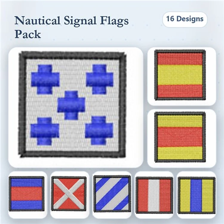 Nautical Signal Flags Embroidery Designs Bundle – Blue Cross Flag, Red and Yellow Flag, Diagonal Cross Flag & More (17 Designs)