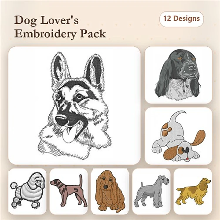 Dog Embroidery Bundle – Puppy Love & Bulldog Face (4 Designs)