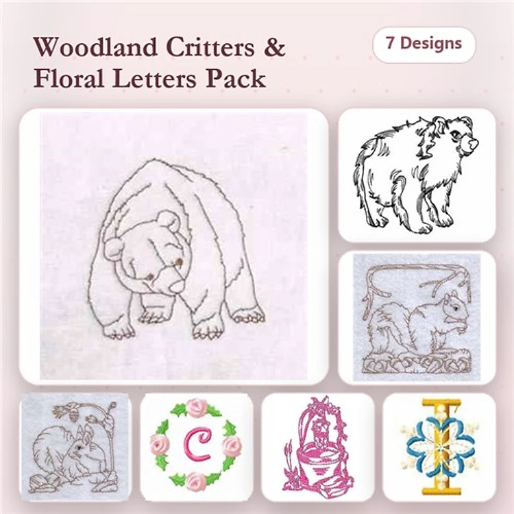 Wild Animal Embroidery Bundle – Bear, Fox, Buffalo & More (7 Designs)