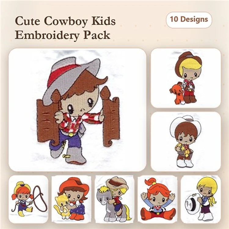 Cowgirl & Cowboy Embroidery Bundle – Fun Farm Designs (10 Designs)