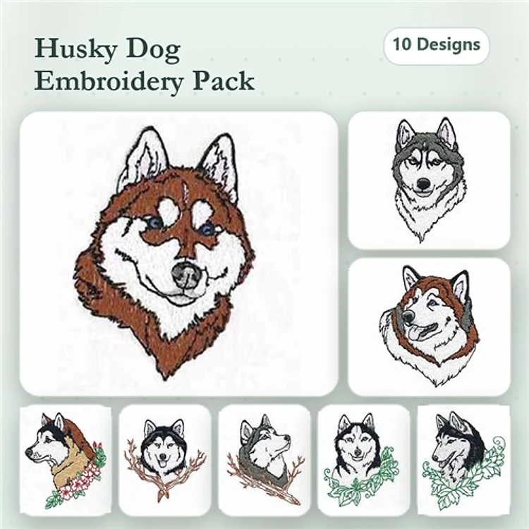Siberian Husky Embroidery Bundle – Detailed Dog Designs (10 Designs)