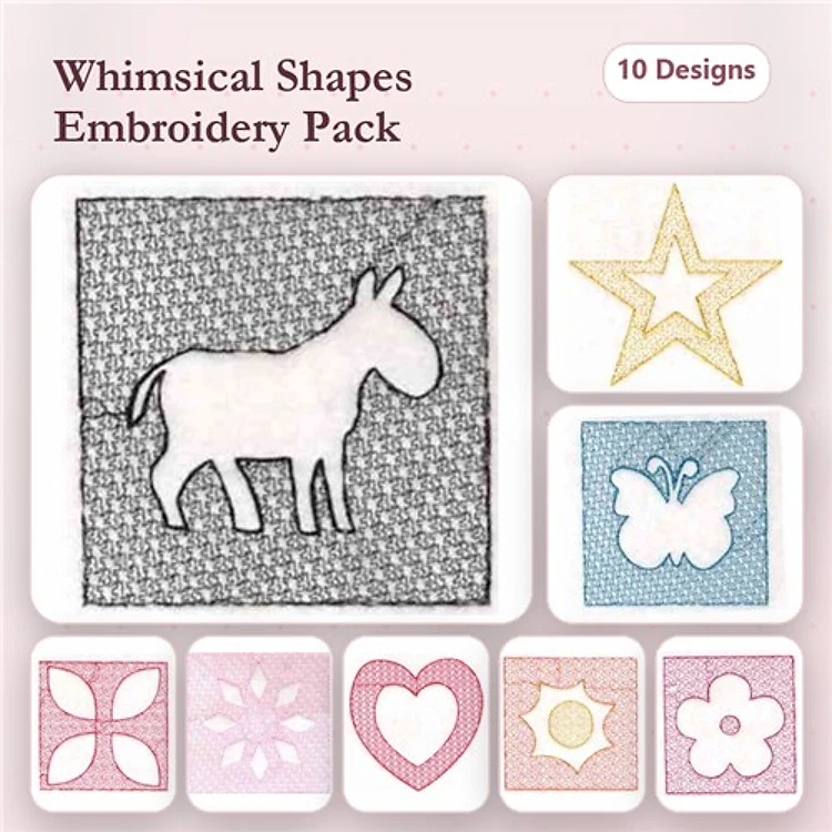 Star, Snowflake & Heart Embroidery Bundle – Floral & Animal Shapes (10 Designs)