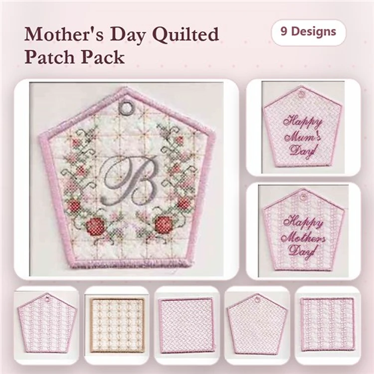 Mother's Day Themed Embroidery Designs Bundle – Happy Mother's Day Patch, B Monogram Patch & More (9 Designs)