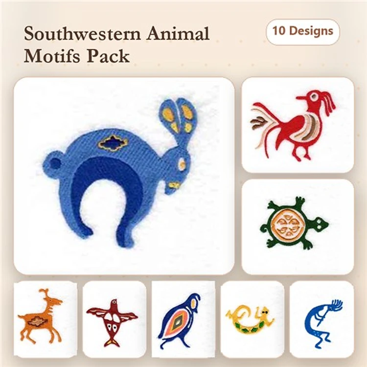 Southwestern Animal Embroidery Bundle – Rabbit, Rooster, Turtle, Gecko & More (10 Designs)